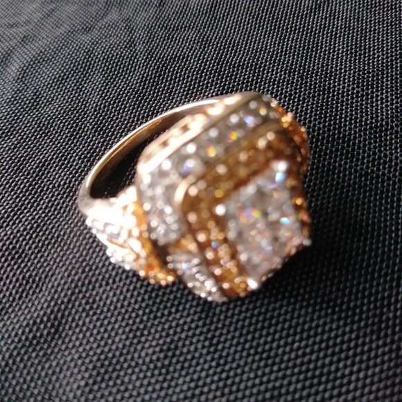 Rose Gold princes cut Mocha and White CZ ring New - Picture 8 of 14